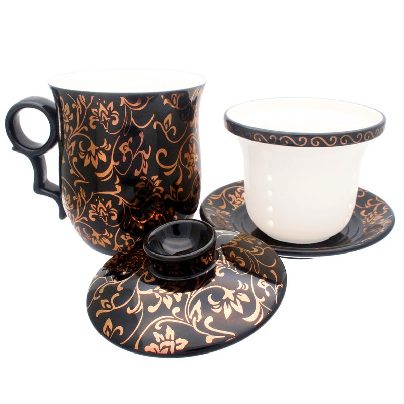 Tea Talent Porcelain Tea Cup with Infuser Lid and Saucer Sets - Chinese Jingdezhen Ceramics Coffee Mug Teacup Loose Leaf Tea Brewing System for Home Office - Image 5